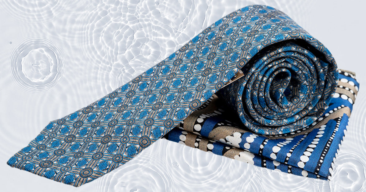 Mainie Men's Range, Water Springs Dreaming, Pure Silk Twill Tie, Pocket Square