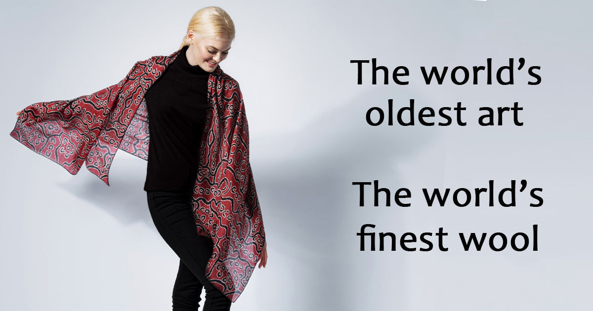 aboriginal art, Australian fashion, woolmark merino wool scarf