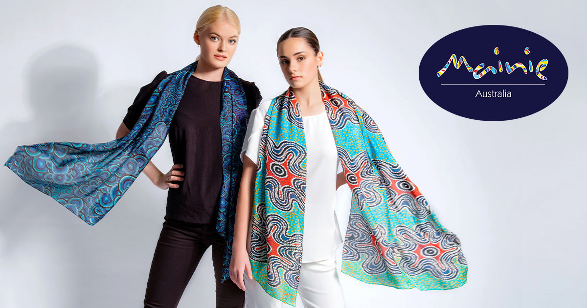 ethical, Australian Aboriginal art design, traditional Warlpiri artists, silk scarf, sustainable fashion, empowering Indigenous women, preserving culture