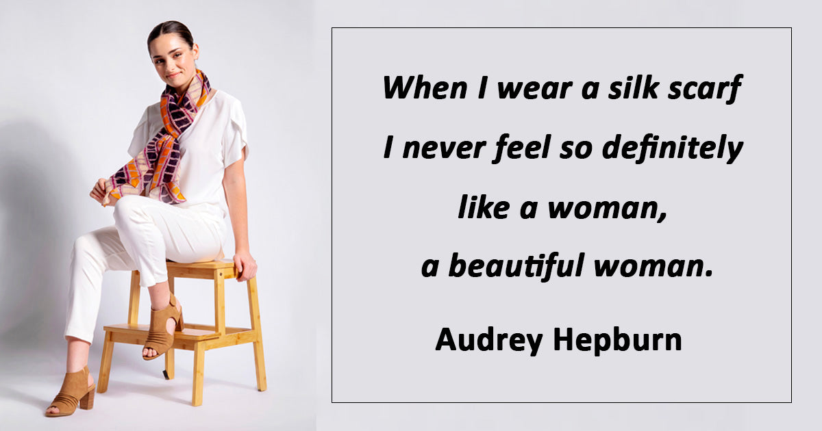 silk scarf, aboriginal art scarf, audrey hepburn quote