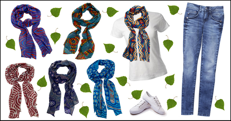vegan green fashion scarves aboriginal art australian indigenous dreamtime design
