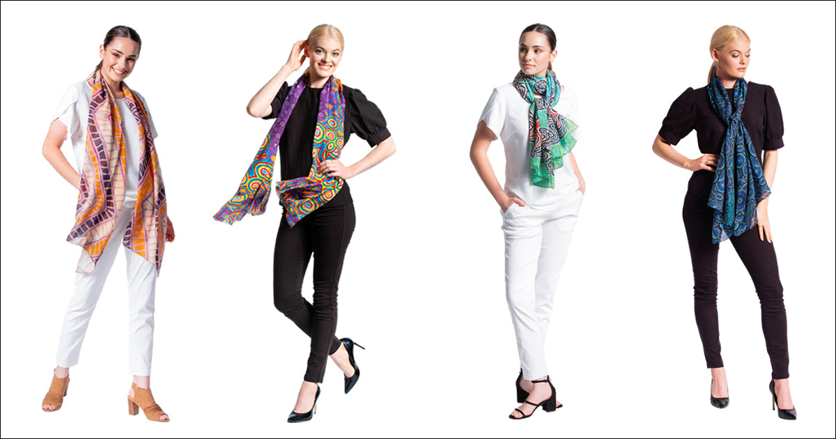 silk scarves, aboriginal art, ethical brand, australia, sustainable fashion