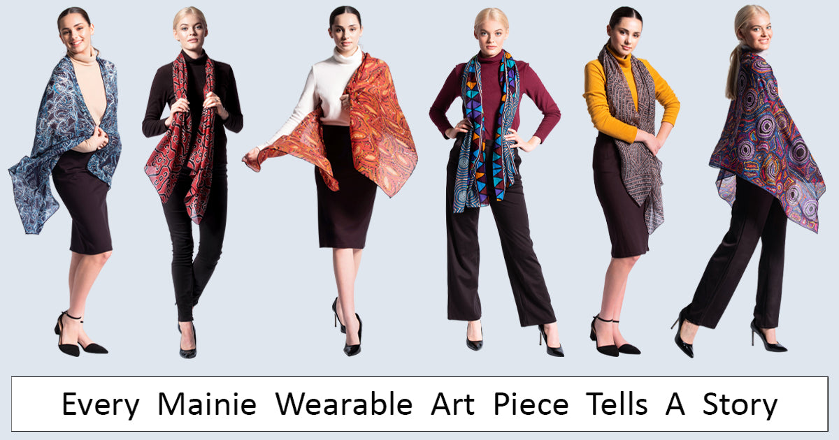 mainie aboriginal art australian fashion woolmark pure merino wool scarves ethical brand